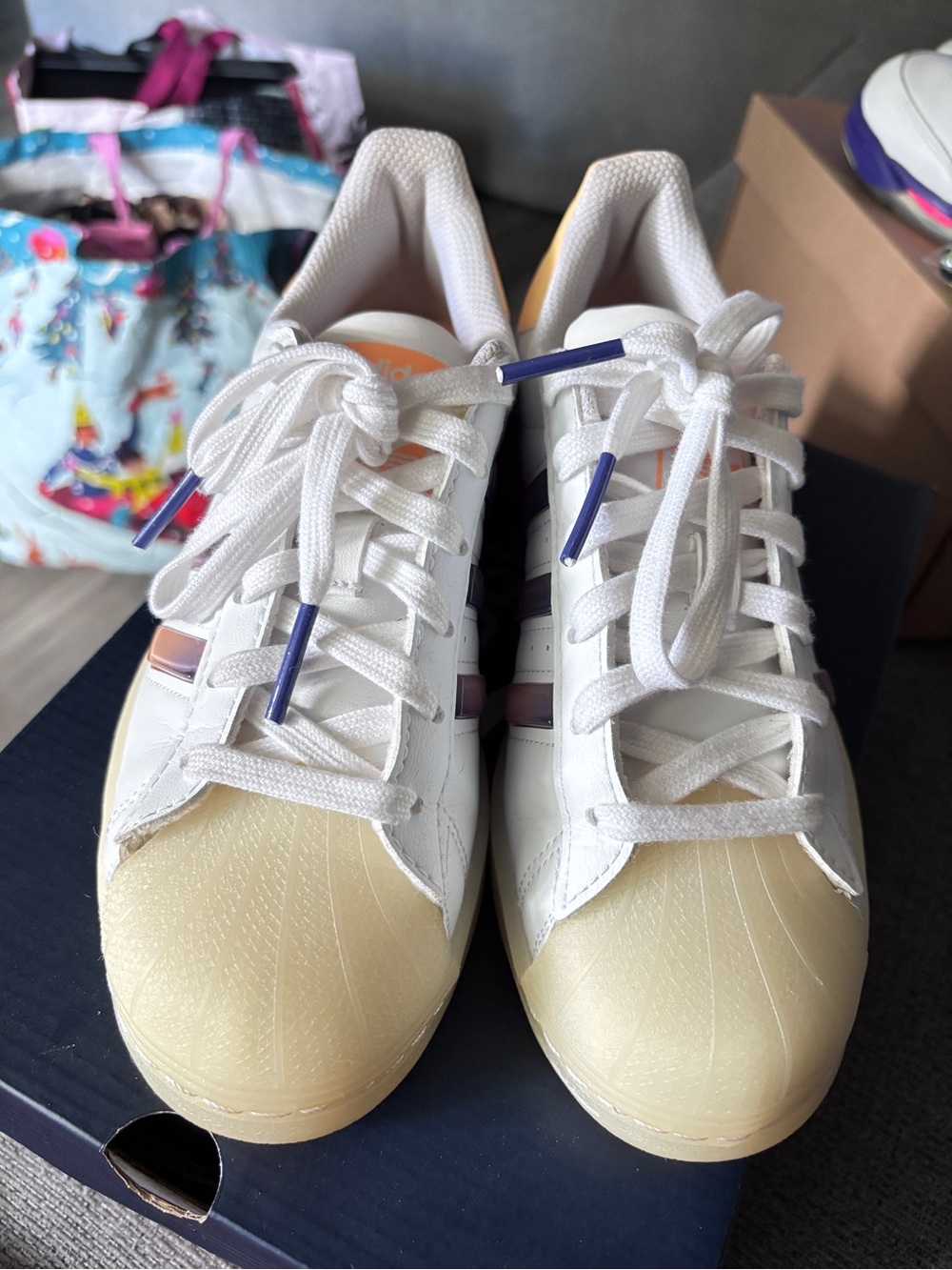 adidas White Sneakers with Peach & Purple Accents - Picture 2 of 5